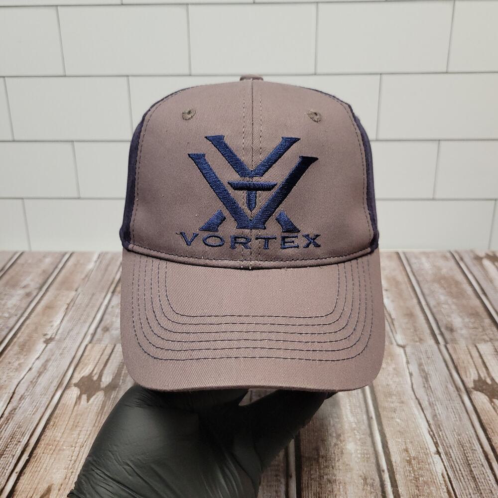 Vortex Optics Logo Snapback Trucker Hat Brown Navy OSFM Hunting Outdoor Cap